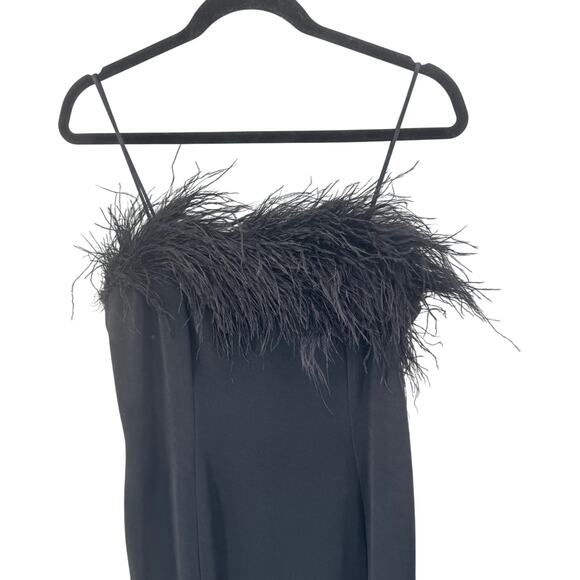Alex Evenings Dress Velvet Ostrich Feathers Formal Gown Maxi Size 14 Black - Picture 4 of 8